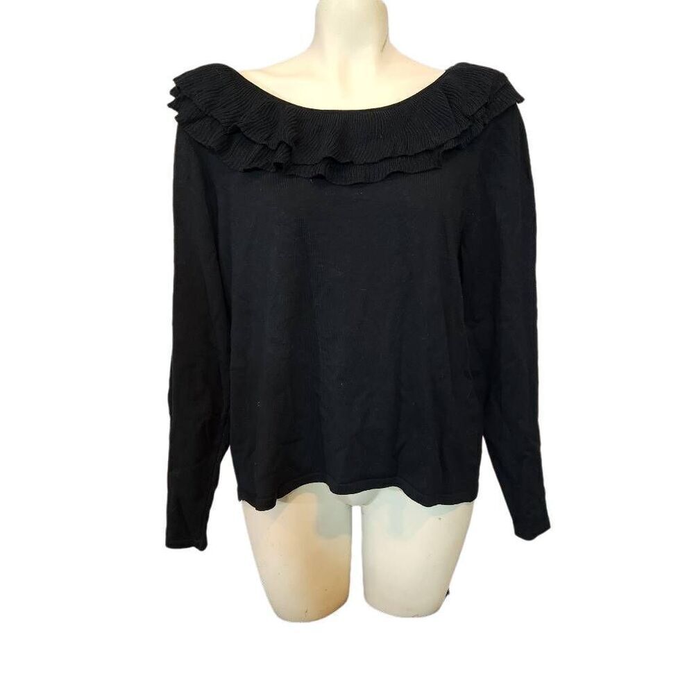 Women's Anthony Richards Black Ruffle Neck‎ Sweater Size Petite Large